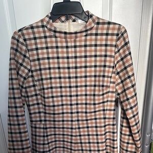 Marella By Max Mara Women's Natural Guana Plaid Long Sleeve A Line Dress Size 6